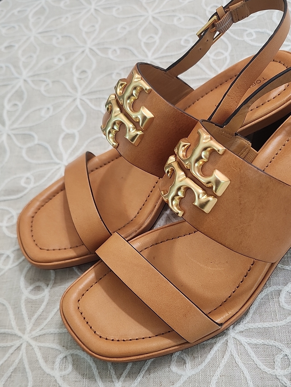 Tory Burch Eleanor Heel Leather Sandals Size 8 - Picture 11 of 14